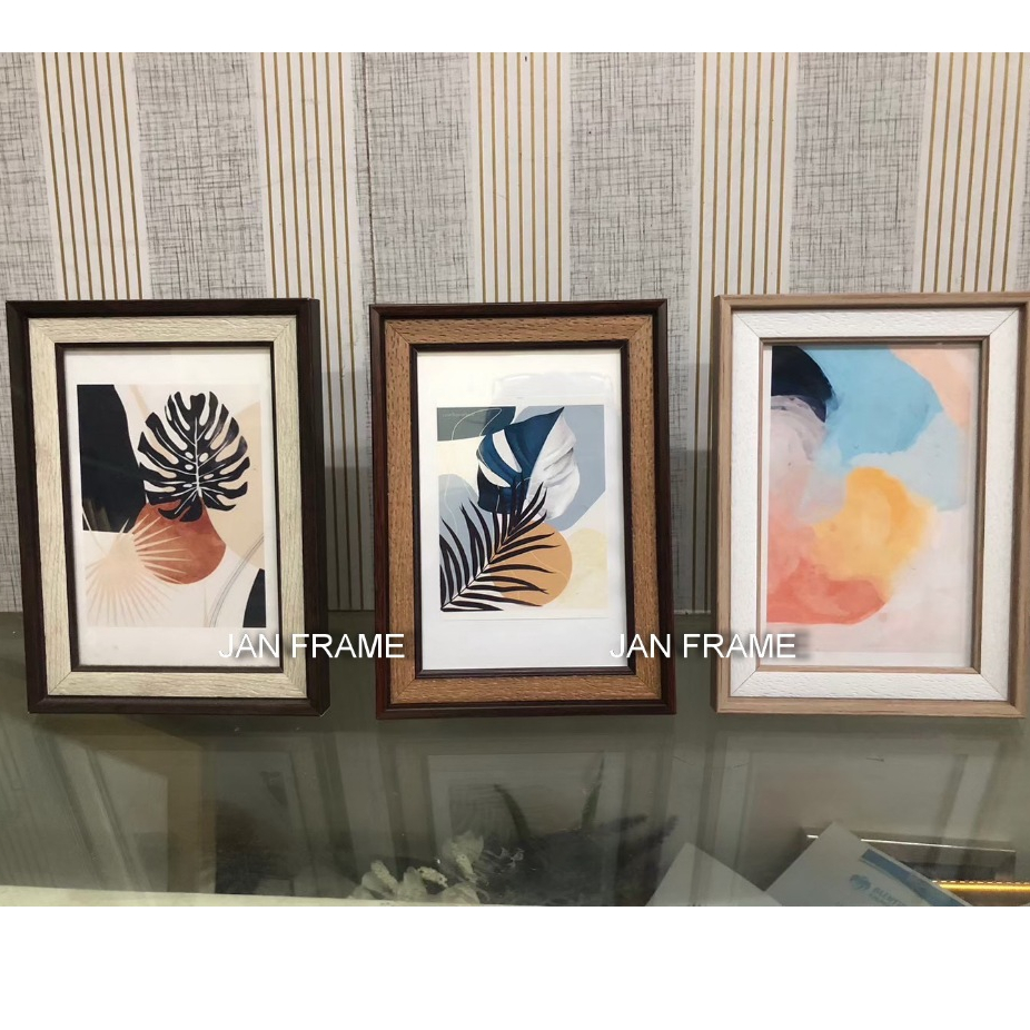 กรอบรูปแต่งบ้านขนาด 4x6, 5x7, 6x8", A5, 6x9",B5(7x10"), สีครีม/ขาว สีโอ๊ค/ขาว สีโอ๊ค/ไม้ พร้อมกระจก ฝาหลัง หูแขวนผนัง