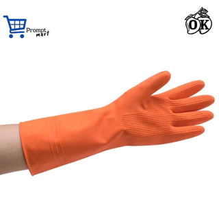 ขอบิลเบิกได้ ถุงมือแม่บ้านOKสีส้ม ถุงมือเอนกประสงค์,ถุงมือยางธรรมชาติสีส้ม(12คู่) RUBBER GLOVES