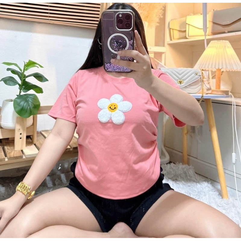 081 เสื้อสาวอวบปักดอกไม้ 3D ขนปุยนุ่ม อก 34-48