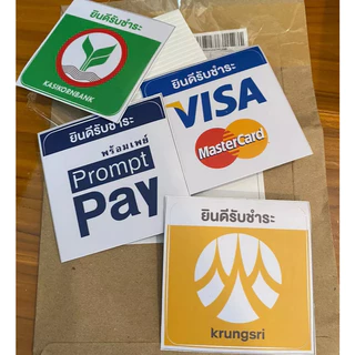 สติ๊กเกอร์ ยินดี รับชำระ Visa Kbank Scb พร้อมเพย์ Shopeepay bitcoin ttb Aeon Uob Paypal กันน้ำ 3M