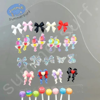 อะไหล่ติดเล็บ อะไหล่แต่งเล็บโบว์ คฑา อมยิ้ม🍭 แพ็คละ 10 ชิ้น พร้อมส่ง