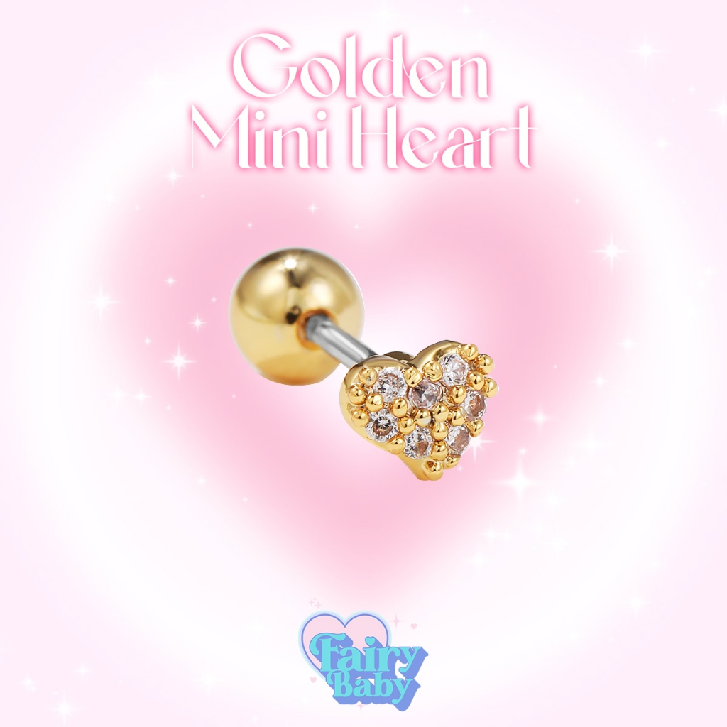 Fairybaby จิวGloden mini heart (1 ชิ้น) จิวหู จิวต่างหู สีทอง รูปหัวใจ จิ๋ว ไซส์มินิ น่ารัก (J1-057)