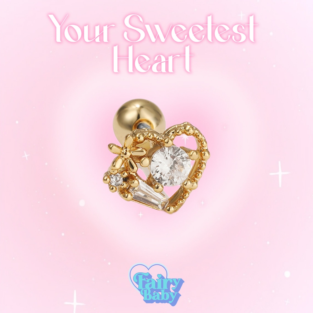 Fairybaby จิว Your Sweetest Heart (1 ชิ้น) จิวหู จิวต่างหู สีทอง รูปหัวใจ (J1-158)