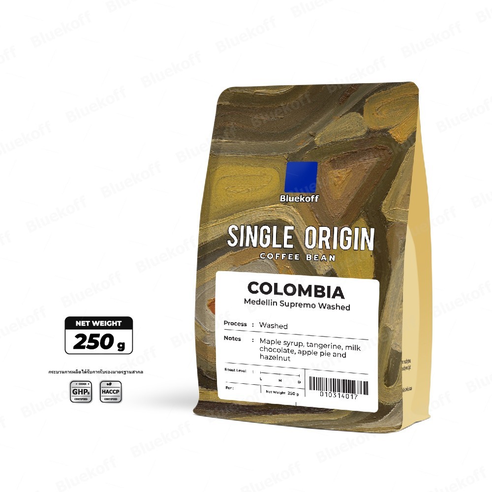 Colombia Medellin Supremo Washed เมล็ดกาแฟต่างประเทศ Bluekoff Arabica 100%