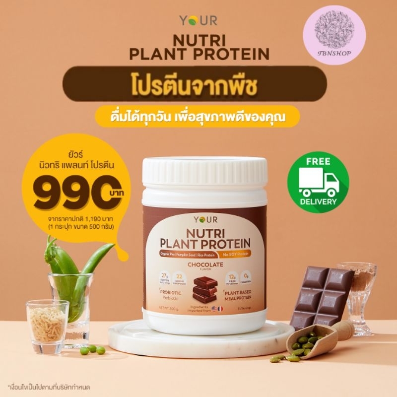 YOUR Nutri Plant Protein (ยัวร์ นิวทริ แพลนท์ โปรตีน) โปรตีนจากพืช มีใยอาหาร ไม่มีถั่วเหลือง ไม่มีกลูเตน 500 กรัม