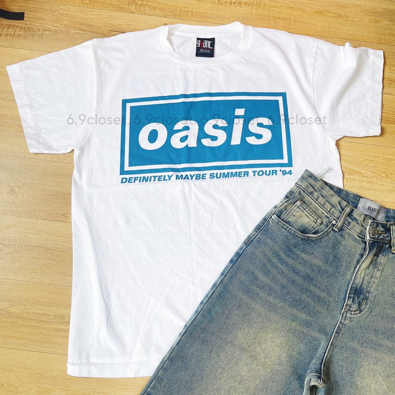oasis เสื้อทัวร์ ป้ายgiant วินเทจ วงร็อค ผ้าฟอกเฟดbio