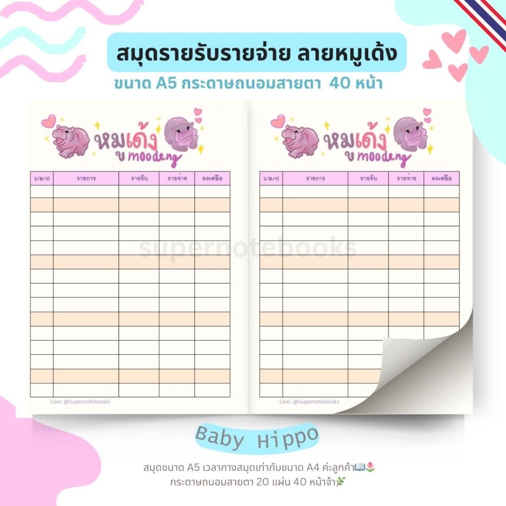 สมุดแพลนเนอร์ รายรับรายจ่าย ลายหมูเด้ง เบบี๋ฮิปโป 📖