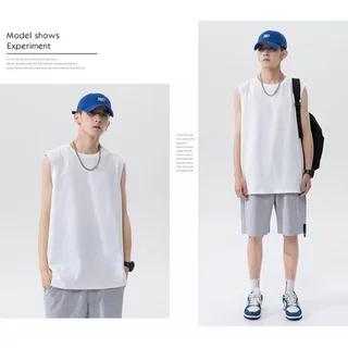 CC-30002 เสื้อกั๊กกีฬาผู้ชายทรงหลวม ผ้าใยสังเคราะห์ ใส่ออกกำลังกาย M-5XL แขนกุดสีพื้น