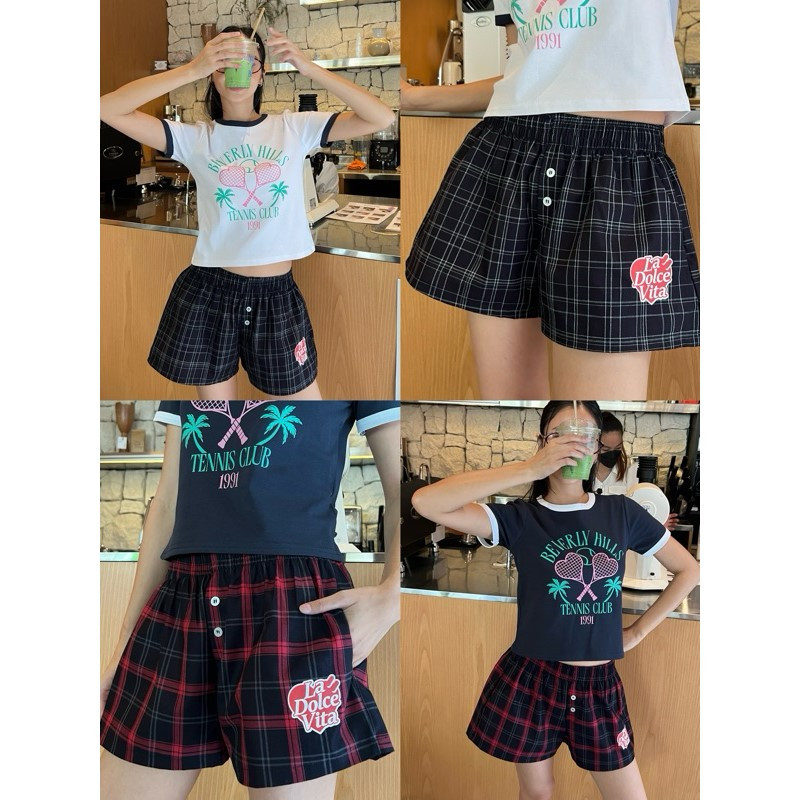 Boxer shorts กางเกงขาสั้นลายสกอต ทรงน่ารักeverylook พร้อมส่ง