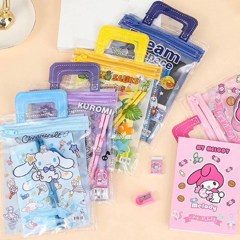 ชุดเครื่องเขียนลายการ์ตูน (พร้อมส่ง) 1 ชุดมี 5 ชิ้น ดินสอ กบเหลา ไม้บรรทัด สมุด ของวันเด็ก ของขวัญวันเด็ก ของแจก