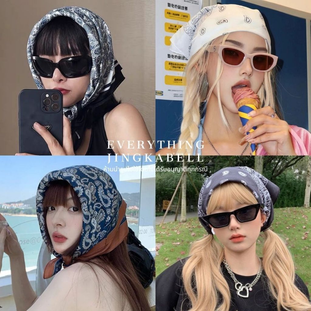 พร้อมส่ง ผ้าพันคอซาติน ผ้าโพกหัววินเทจ【70x70 ซม】ผ้ามัดผมเกาหลีสไตล์วินเทจ