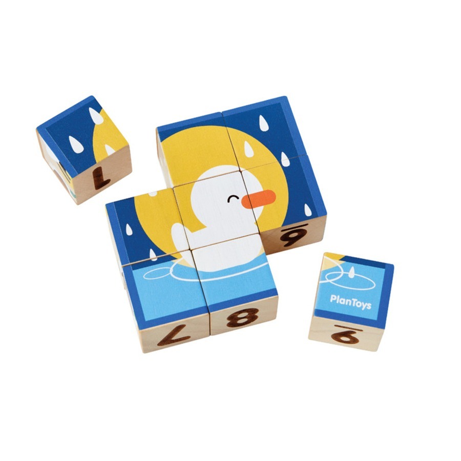 PlanToys ของเล่นไม้ แปลนทอยส์ จิ๊กซอว์ลูกบาศก์รูปสัตว์ Animal Puzzle Cubes (2y+)