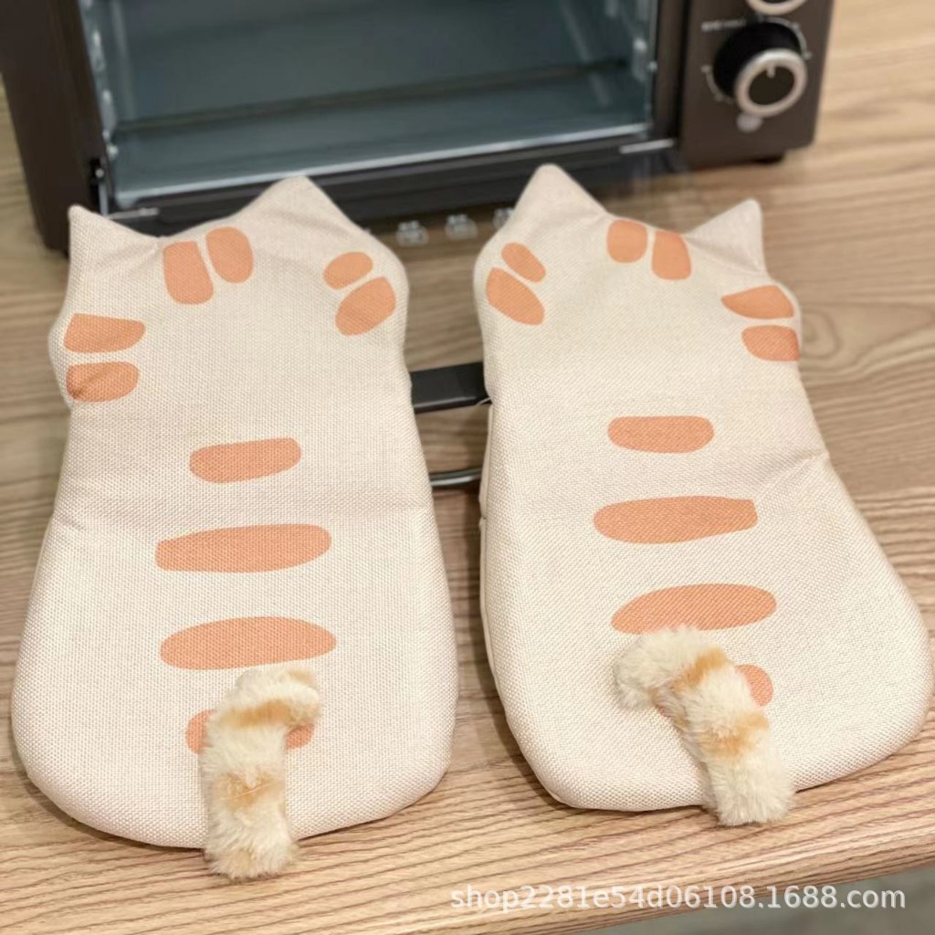 การ์ตูนแมวเตาอบถุงมือ Steamer Insulated ถุงมือหนาถุงมือเตาอบไมโครเวฟ  ราคาต่อคู่ ราคา ถูกที่สุด ดีลบีเคเค แกลเลอรีภาพที่ 3