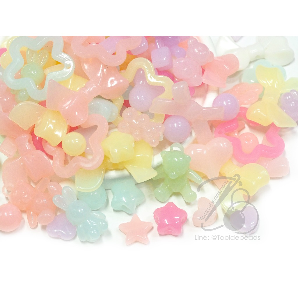 ลูกปัดอะคริลิค คละสีเยลลี่หวาน (80 กรัม) ลูกปัดสีลูกอม สีพาสเทล
