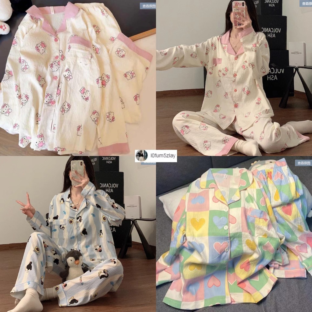 [ราคาถูกที่สุด]ชุดนอนสไตล์เกาหลี, ผ้าฝ้ายลายเมฆคุณภาพดี，สไตล์เจ้าหญิงล่าสุด, แขนยาว + กางเกง, M-2XL