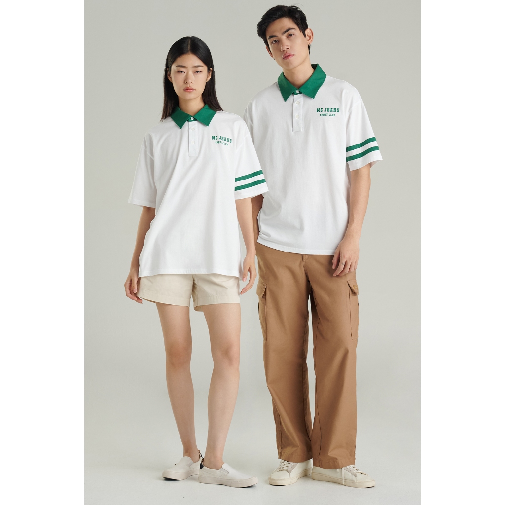 Mc jeans เสื้อโปโลแขนสั้น ผู้ชาย ทรงโอเวอร์ไซส์ สีขาว MPTZ034