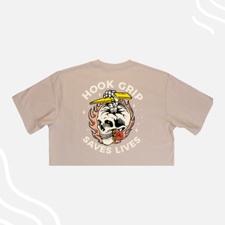 Crop Top - Hook Grips Save Lives (Beige) - Premium Cotton Sp…