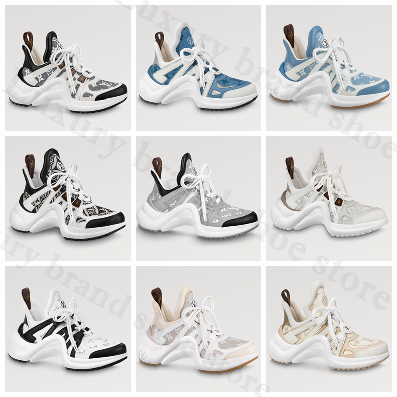 👟Louis Vuitton คลาสสิก LV ARCHLIGHT ผ้ายีนส์และเครื่องหนัง สตรี รองเท้าผ้าใบ ของแท้💯