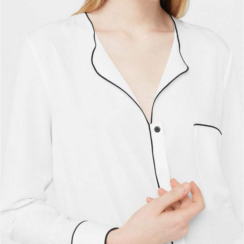 Mango Contrast Trim Blouse เสื้อเบลาส์สีขาวขอบดำ mango