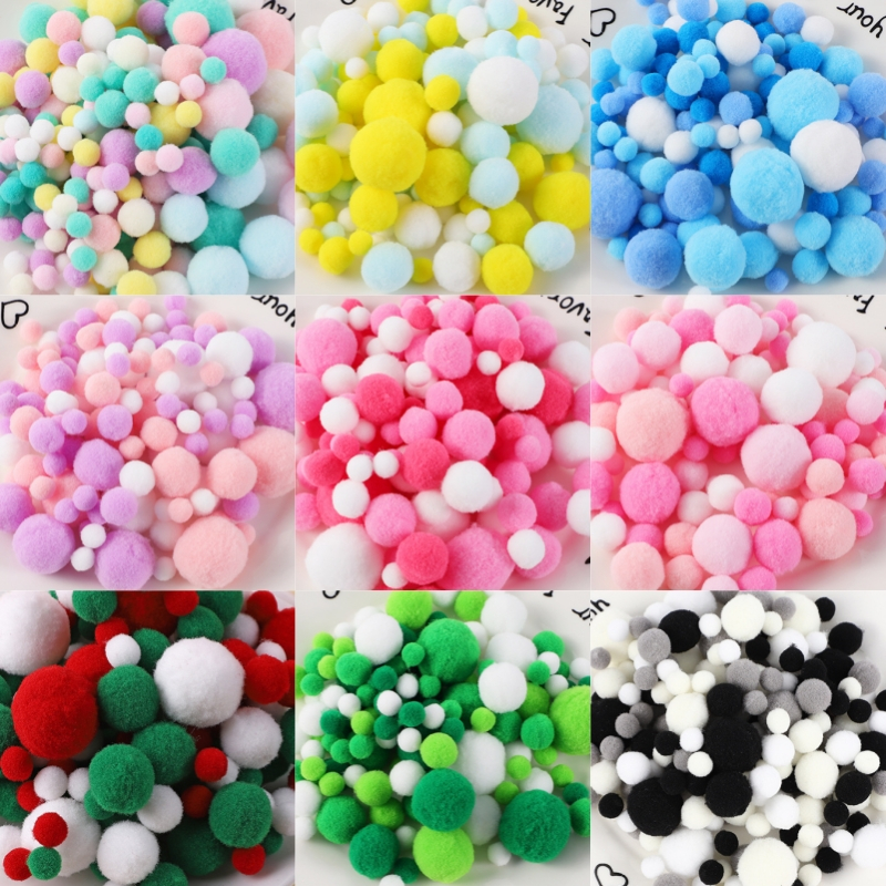 ปอมปอม เม็ดบอลหลากสี แบบนิ่ม สำหรับงาน DIY 130PCS Macaron Pompom Fur Balls 1 ซม.ถึง 3 ซม.