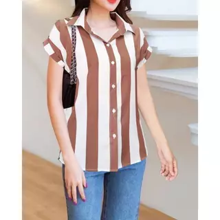 เสื้อเชิ้ตผู้หญิง SANO ผ่าหน้ า เสื้อฮาวายสไตลเกาหลี Hawaii shirt ผ้าไหมอิตาลี เสื้อเชิ้ตแฟชั่นผู้หญิง เสื้อเชิ้ตแขนเบิล