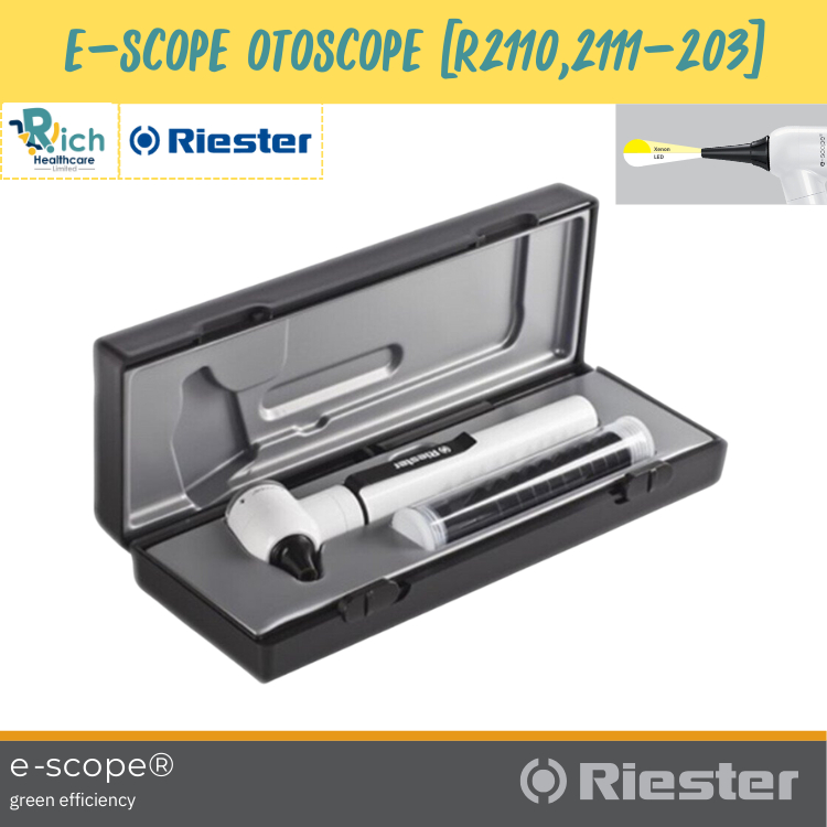 Riester ชุดอุปกรณ์สำหรับส่องตรวจหู แบบพกพา รุ่น e-scope F.O. Otoscope, LED3.7V (R2110,2111-203) [รับ