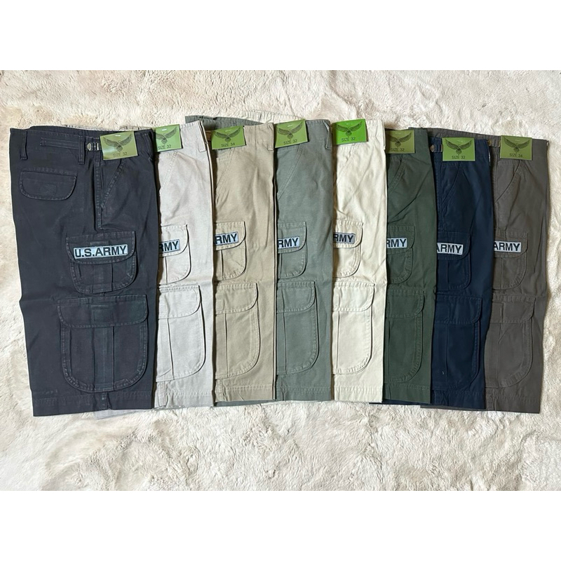 กางเกงห้าส่วน สีพื้น ผ้าเวสปอยท์ แท้ USA ตรานก กางเกงขาสั้น กางเกงเดินป่า กางเกงทหาร