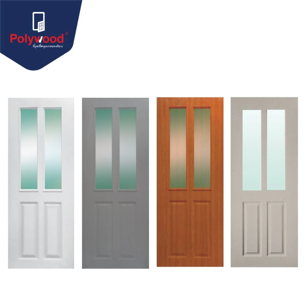 ส่งฟรี! (พรีออเดอร์ ผลิต 22 วัน) Polywood โพลีวูด - ประตู uPVC บานลูกฟัก ผิวเสี้ยนไม้ PGR-005 ประตูบานกระจก ประตูกระจก