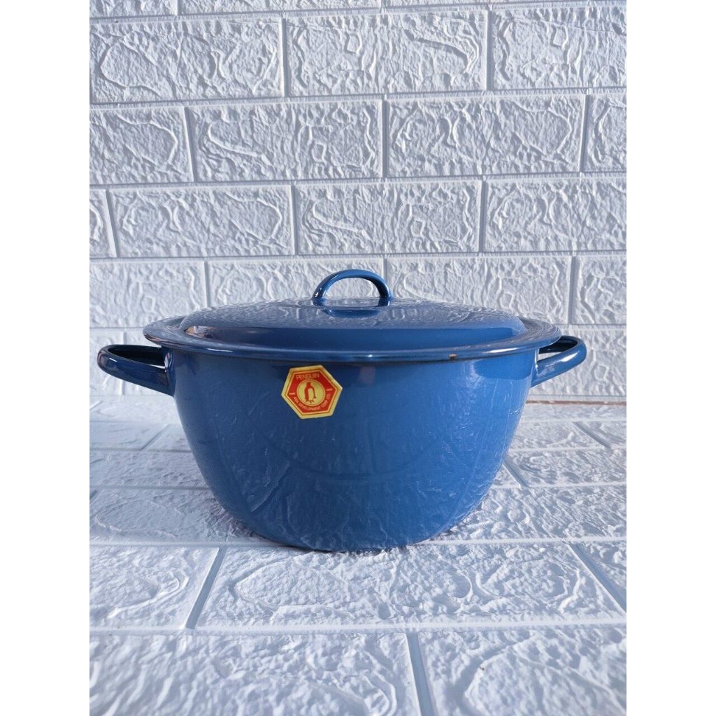 หม้อหู หม้อเคลือบน้ำเงิน 2 หู (ขนาด 18-20-22-24-26 ซม.) ตรานกเพนกวิน