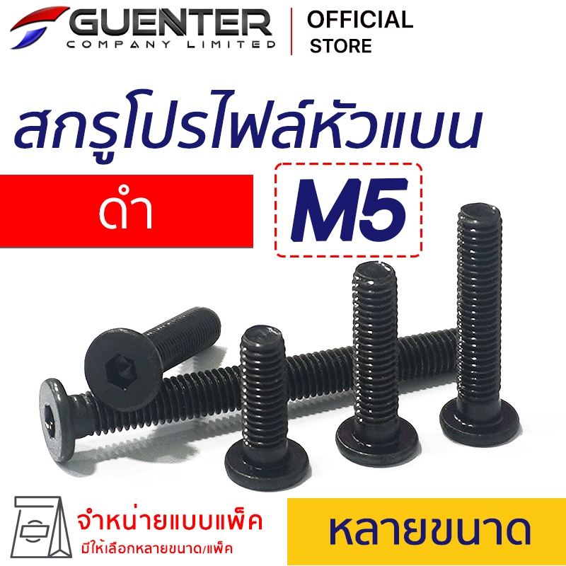 สกรูโปรไฟล์หัวแบนดำ M5 (จำหน่ายแบบแพ็ค) ราคาถูกสุด!!! มีความยาวให้เลือกได้หลายขนาด แพ็คให้อย่างดี พร้อมส่ง!!! [PSB5]