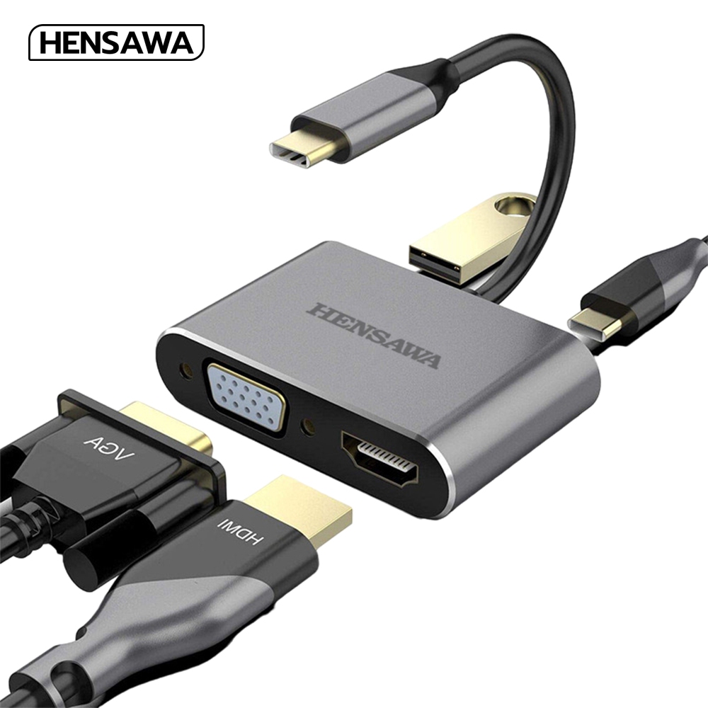 HENSAWA รุ่น VC318 Type C to VGA HDMI Adapter,4 in 1 USB Type C to 4K HDMI/VGA/USB 3.0/USB C PD 87W 