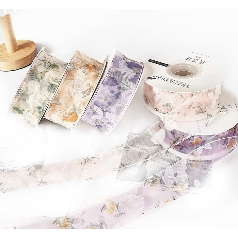 กระเป๋า ริบบิ้นลายดอกไม้ กว้าง 4 cm ตกแต่งเสื้อผ้า กระเป๋า วัสดุDIY