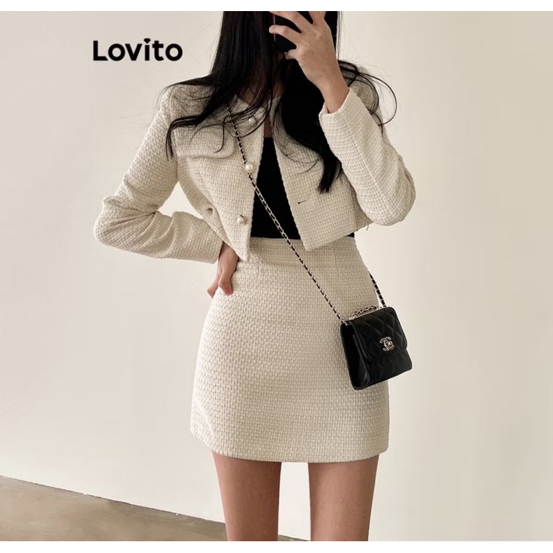 ส่งต่อ ชุดเซตเสื้อ+กระโปรง ผ้าทวิต Lovito