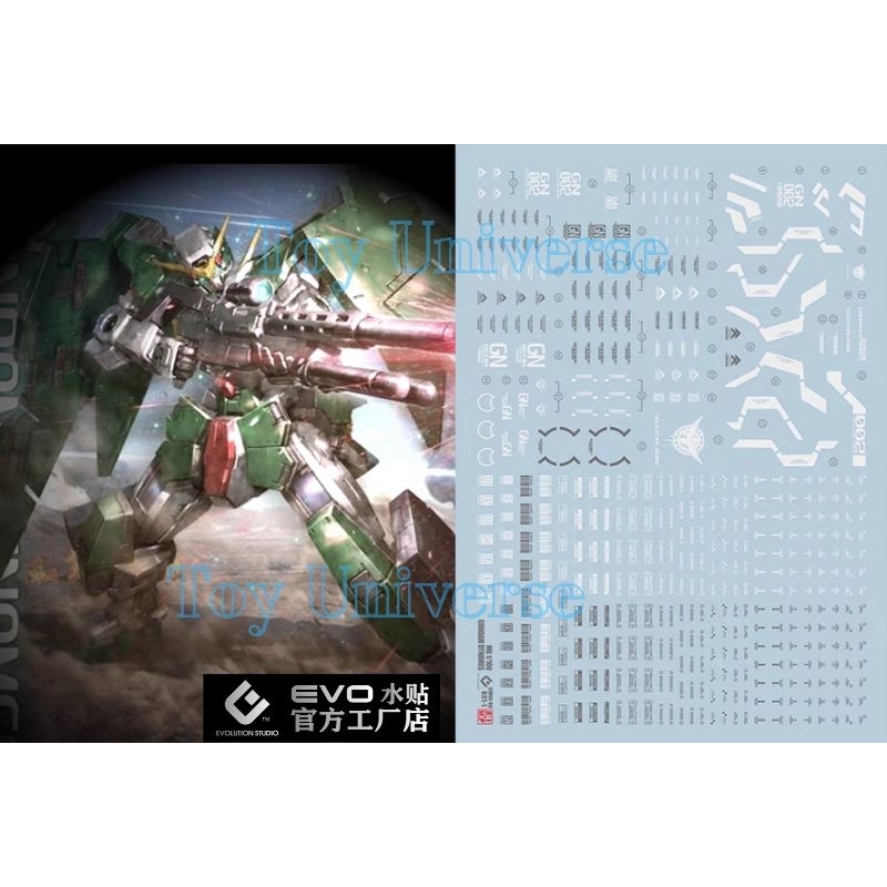 🟢⚪พร้อมส่ง MG 1/100 Dynames Gundam Decal GN-002 ดีแคลน้ำ ยี่ห้อ EVO สะท้อนแสงแบล็คไลท์⚪🟢