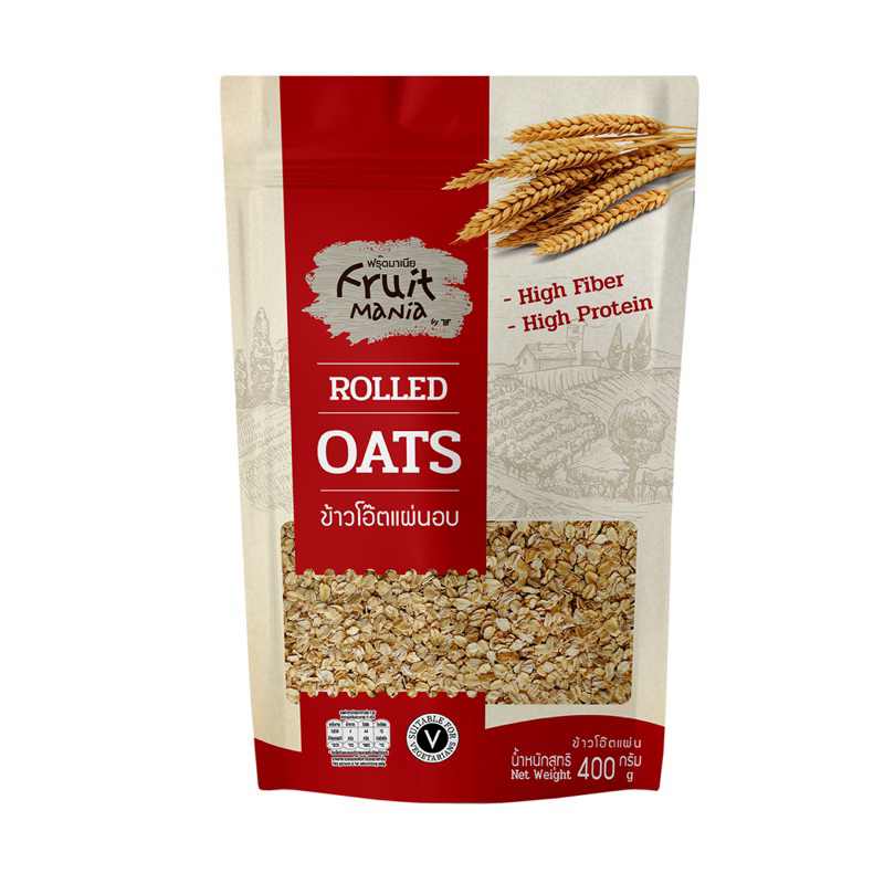 มี2แบบ Fruit mania instant roled oats / ข้าวโอ๊ตอบแบบแผ่น/ แบบบดหยาบ 400ก