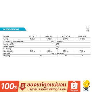 โคมไฟกันน้ำ กันฝุ่น T8 BEC JAZZ II 9W 18W (สำหรับหลอด LED ทั้ง SE , DE ไม่มีหลอดแถมให้)