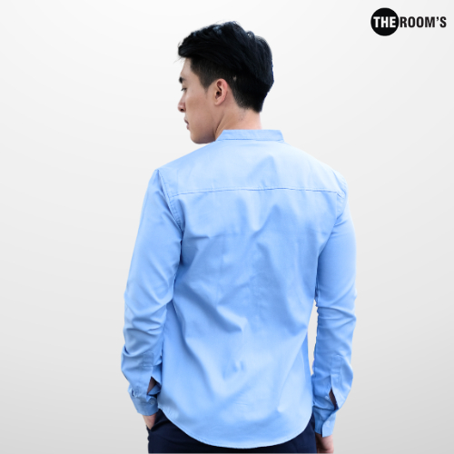 THE ROOM'S - เดอะรูม เสื้อเชิ้ต คอจีน สีฟ้า Oxford แขนยาว รีดง่าย ใส่สบาย — صورة 3