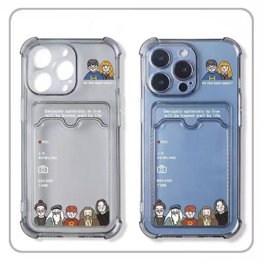 case เคสใสลาย มีช่องใส่บัตร for iPhone 11/12/13/14/15/Pro/max OPPO A5S A15 A53 A54 A58 RENO11 RENO VIVO Y12 Y20 SAMSUNG