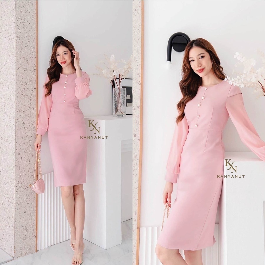 KANYANUT BRAND KN 7017 : Size S M L XL เดรสทำงาน เดรสออกงาน (เชคสินค้าก่อนกดสั่งซื้อจ้า)