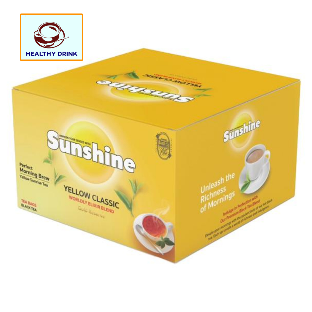SUNSHINE ซันไชน์ ชาผงชนิดซอง มีซองหุ้ม ฉลากสีเหลือง ชาดำชนิดซอง 2 กรัม x 100 ซอง จำนวน 1 กล่อง