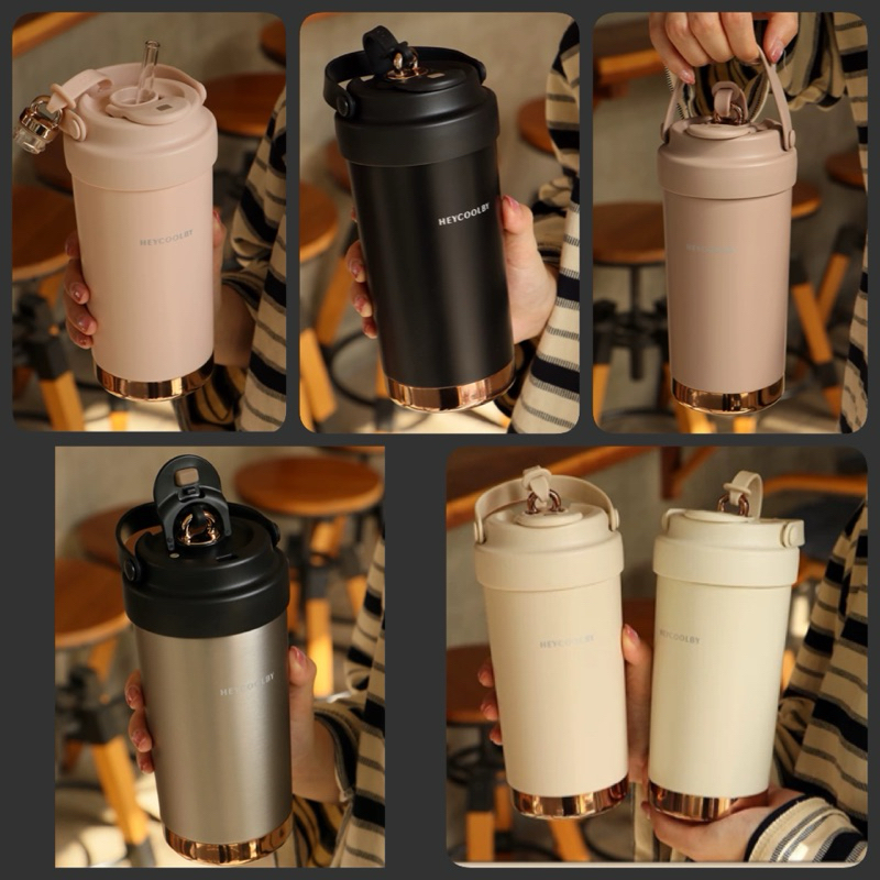 แก้วกาแฟร้อน-เย็น 500 ml. ความจุ 500 ml. สแตนเลส 316 มีสายหิ้ว มีหัวยกจิบ ยกดื่ม , มีช่องเสียบหลอด มีหลอดให้ด้วยค่ะ