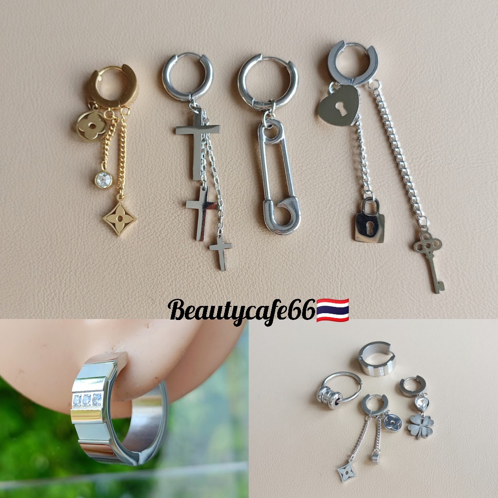 SM10 จิวหู 1 ข้าง ต่างหูห้อย จิวห่วง Stainless 316L งานดีเนื้อเงา New Arrived
