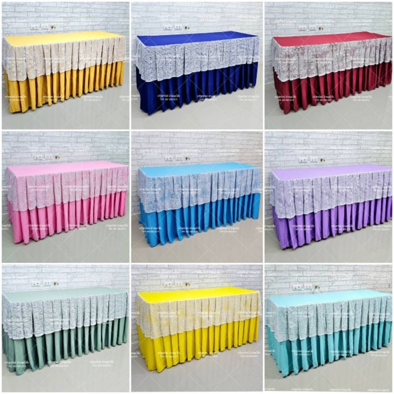 ส่งด่วน🔥🛵 ผ้าปูโต๊ะ จีบลูกไม้ข้าง จีบสำเร็จรูป เนื้อผ้ายืดหนา ทิ้งตัวสวย โต๊ะประชุม โต๊ะพับหน้าขาว