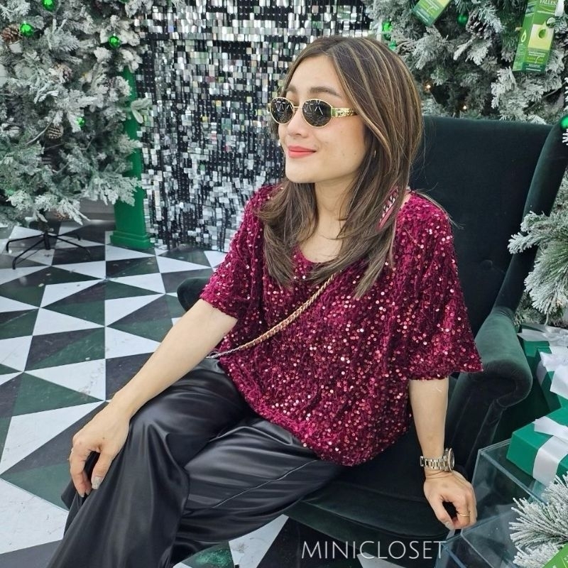 เสื้อแขนสั้นตัวโคร่งๆ​​ วิ้งๆ​ ใส่กลางคืน​วิบวับ​ เที่ยวคาเฟ่​ มี​ 3 สี ราคา ถูกที่สุด ดีลบีเคเค แกลเลอรีภาพที่ 9