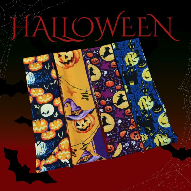 (พร้อมส่ง🇹🇭) 🎃โบว์ผูกฮาโลวีน ผ้าพันหูกระเป๋า ลายชัด เนื้อนุ่ม