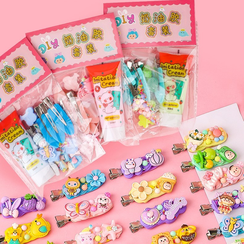 ชุดเซตทำกิ๊บติดผม DIY 50 ML.วิปครีมเทียม กาวครีม ตุ๊กตาเรซินน่ารัก อุปกรณ์ครบ (พร้อมส่ง!!)