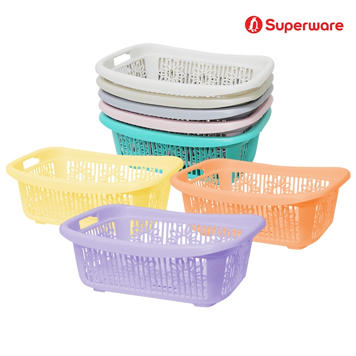 Srithai Superware ตะกร้าทรงเหลี่ยม ตะกร้าใส่ของ ตะกร้าอเนกประสงค์ ลายดอกไม้ รุ่น M-46