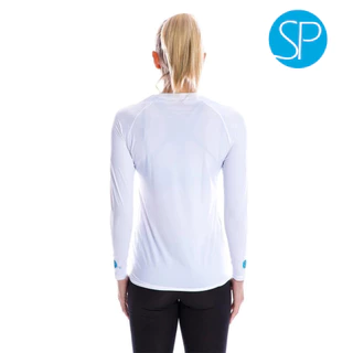 SParms เสื้อรัดรูปกันแดดแขนยาวคอกลม กันรังสี UV 99.8% สำหรับผู้หญิง - สีขาว