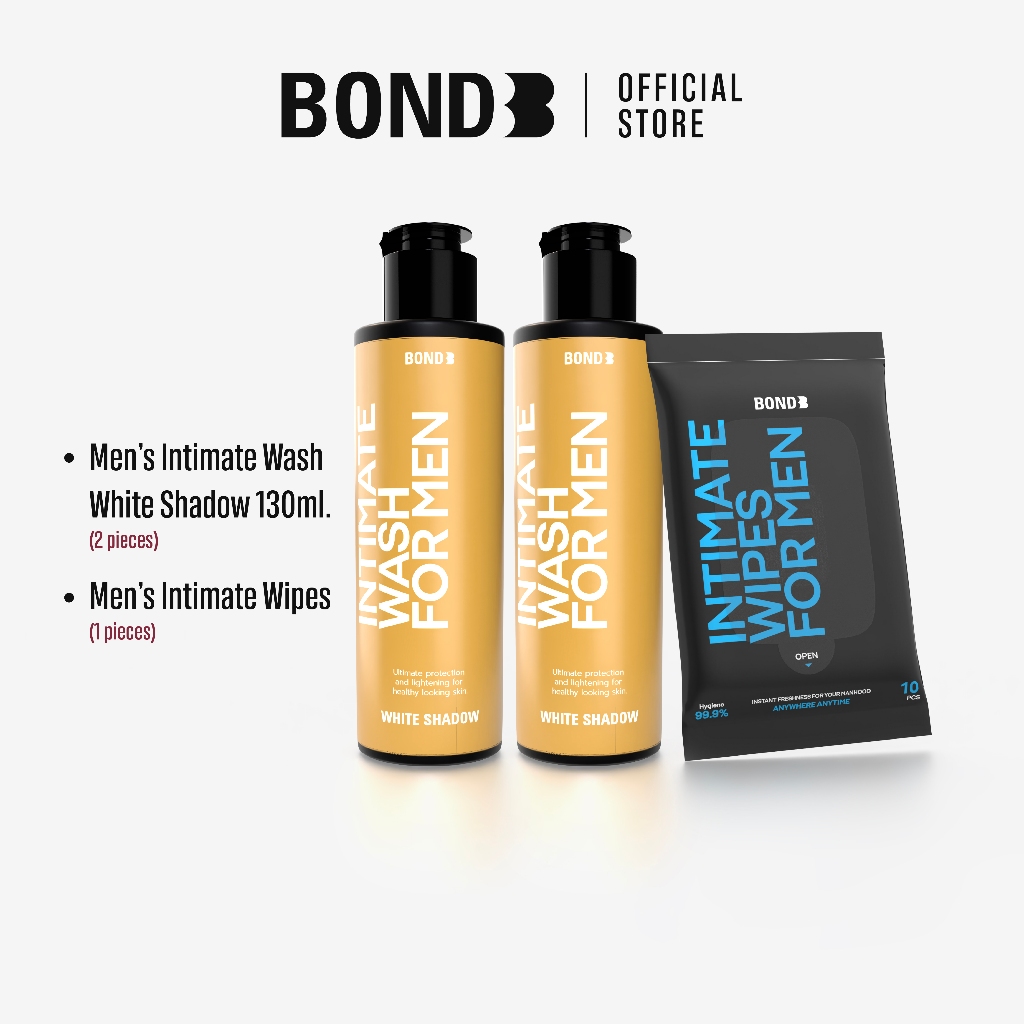 Bond Men's Intimate Wash White Shadow 130 ml. (สูตรบำรุง) 2 ขวด + Bond Men's Wipes 1 ห่อ