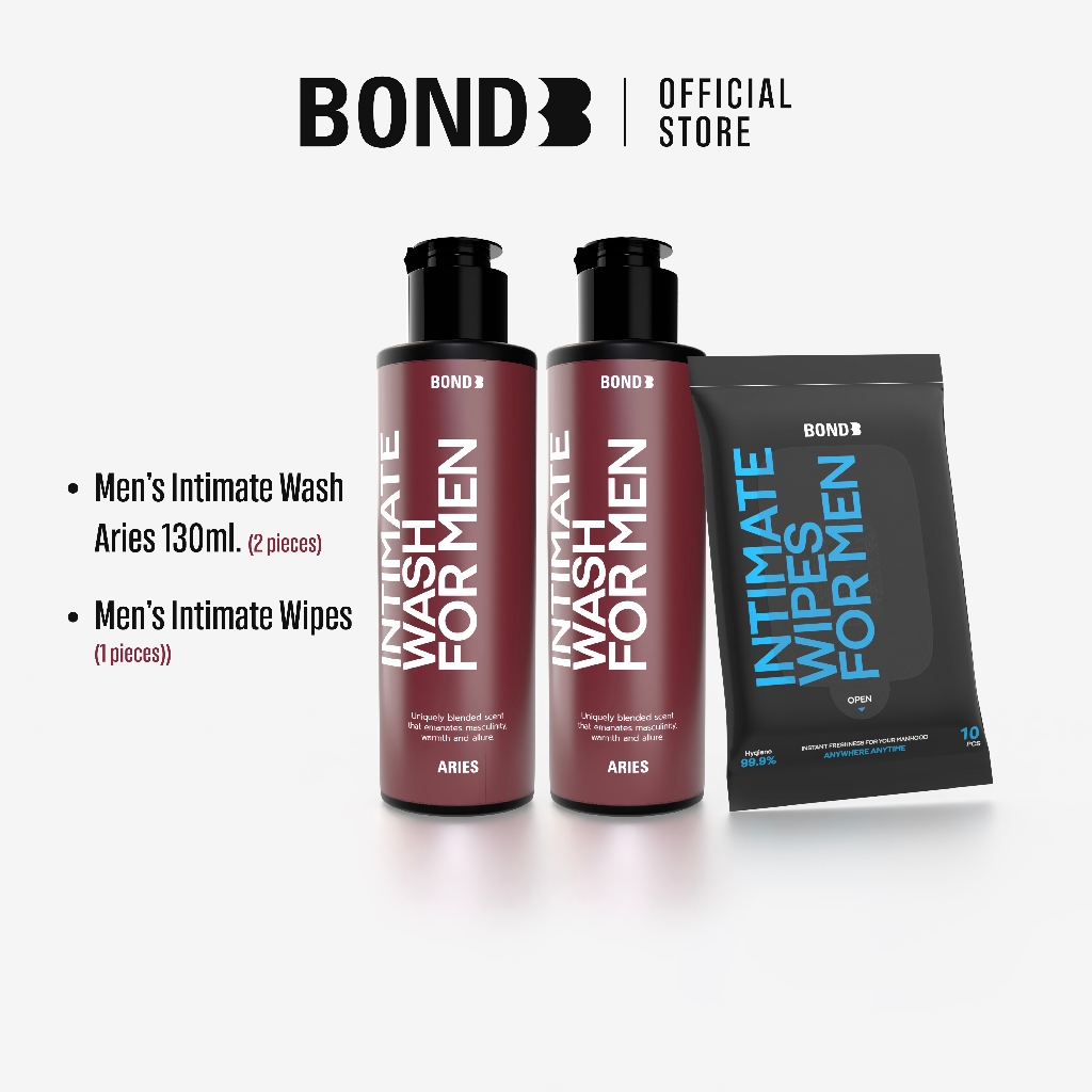 Bond Men’s Intimate Wash Aries 130 ml. (สูตรอุ่น) 2 ขวด + Bond Men’s Wipes 1 ห่อ